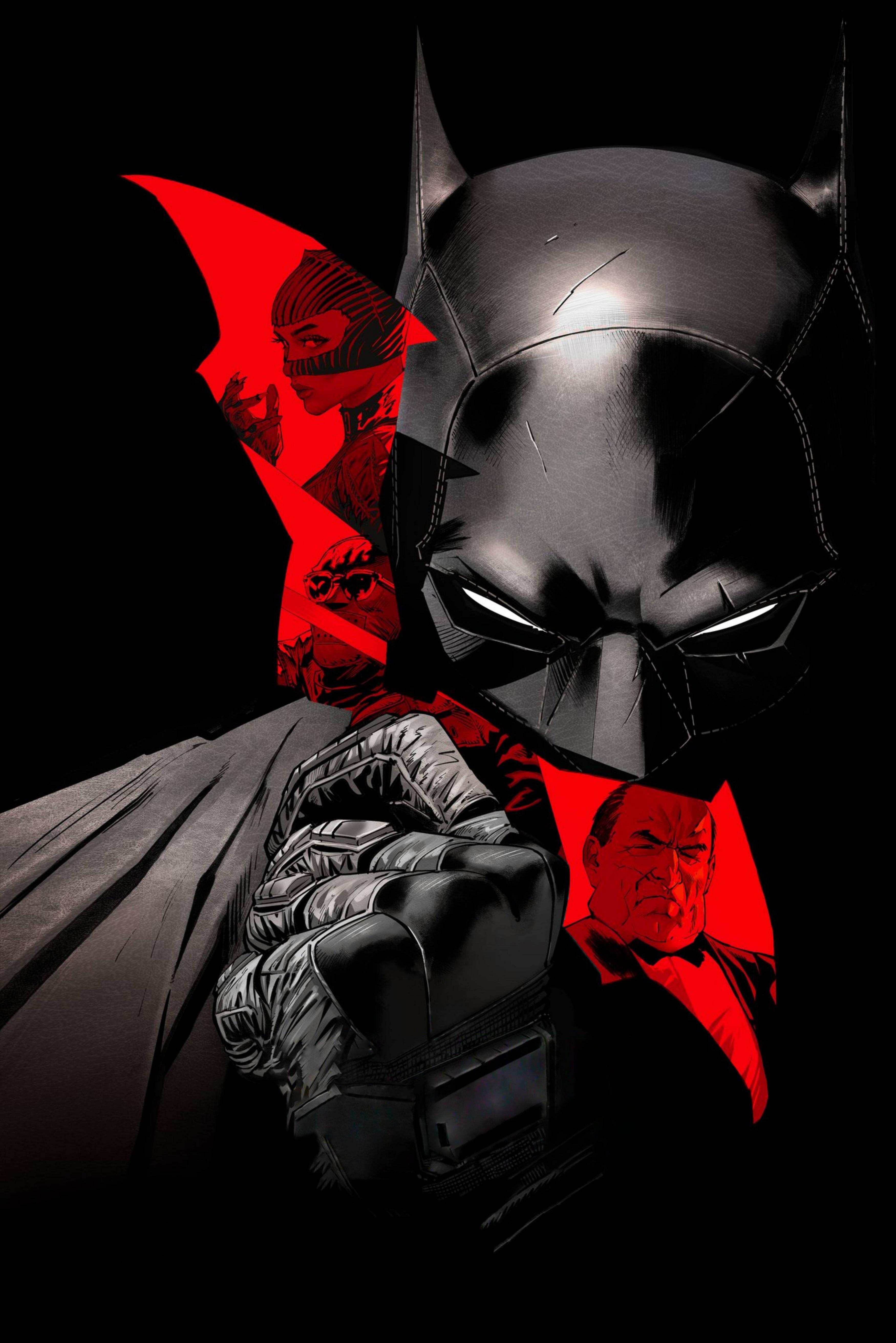 A batman character with red eyes and black background - Batman