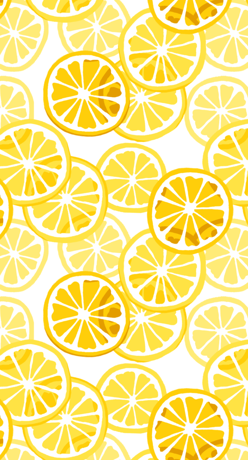 A pattern of yellow lemon slices on a white background - Lemon