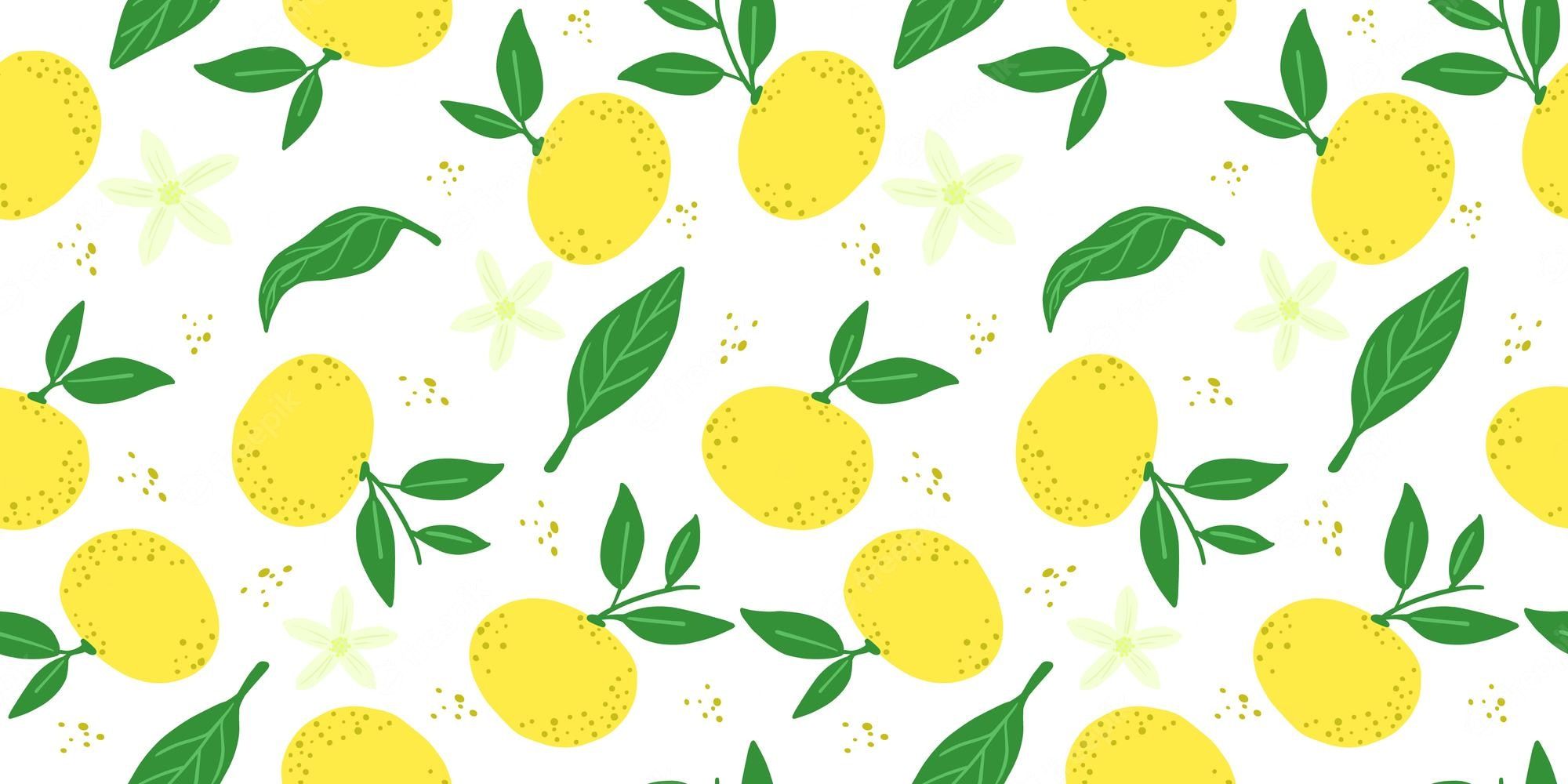 A seamless pattern of lemons and leaves on a white background - Lemon, fruit