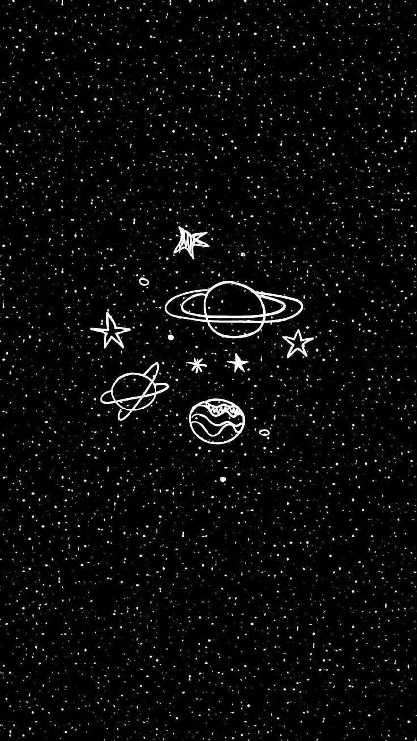 Black aesthetic wallpaper for phone with stars and planets - Constellation, galaxy, space, doodles