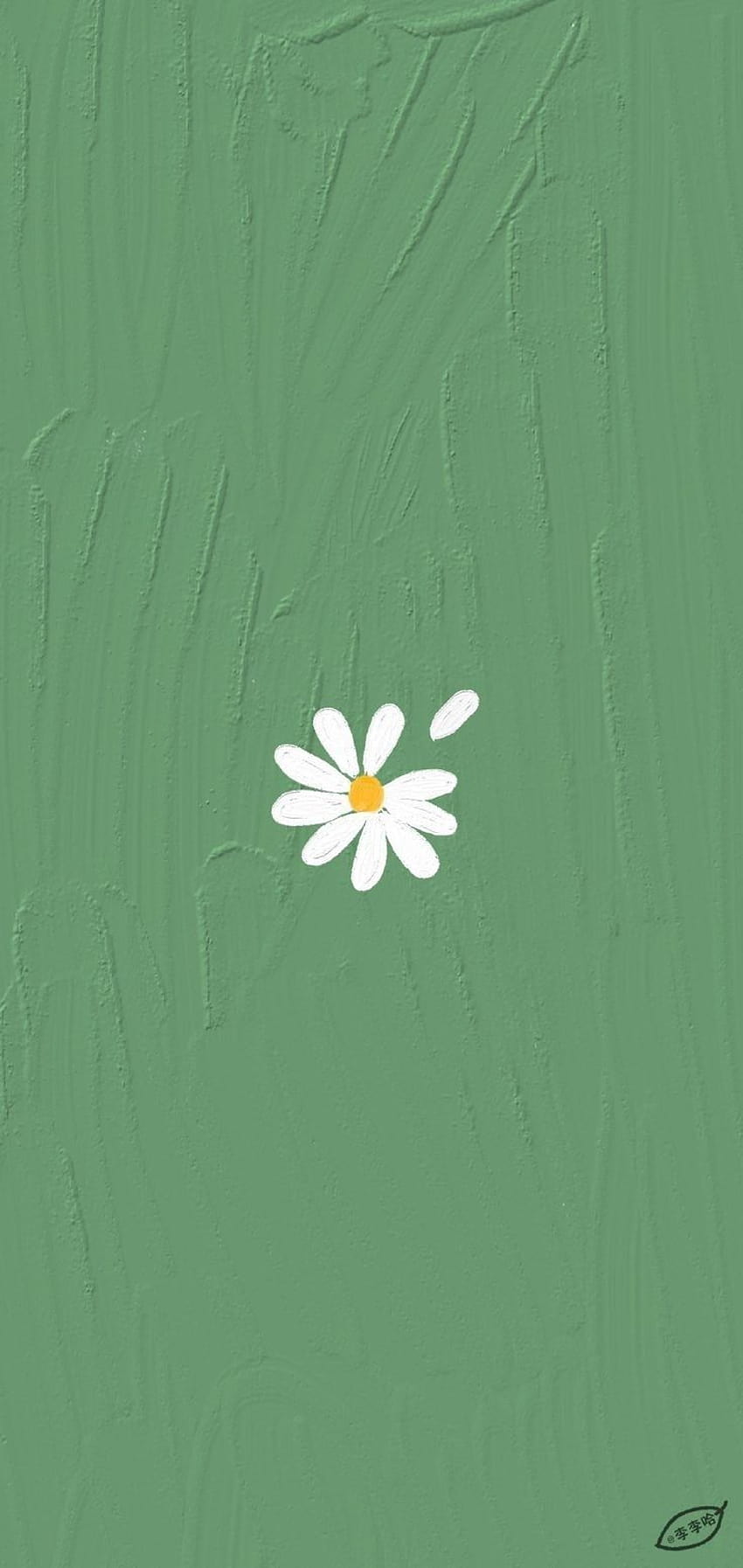 A painting of daisy on green background - Green, pastel green