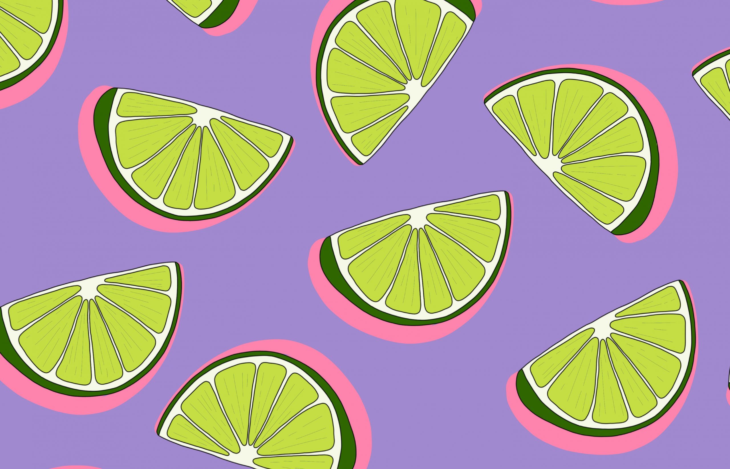 A pattern of lime slices on purple background - Lemon