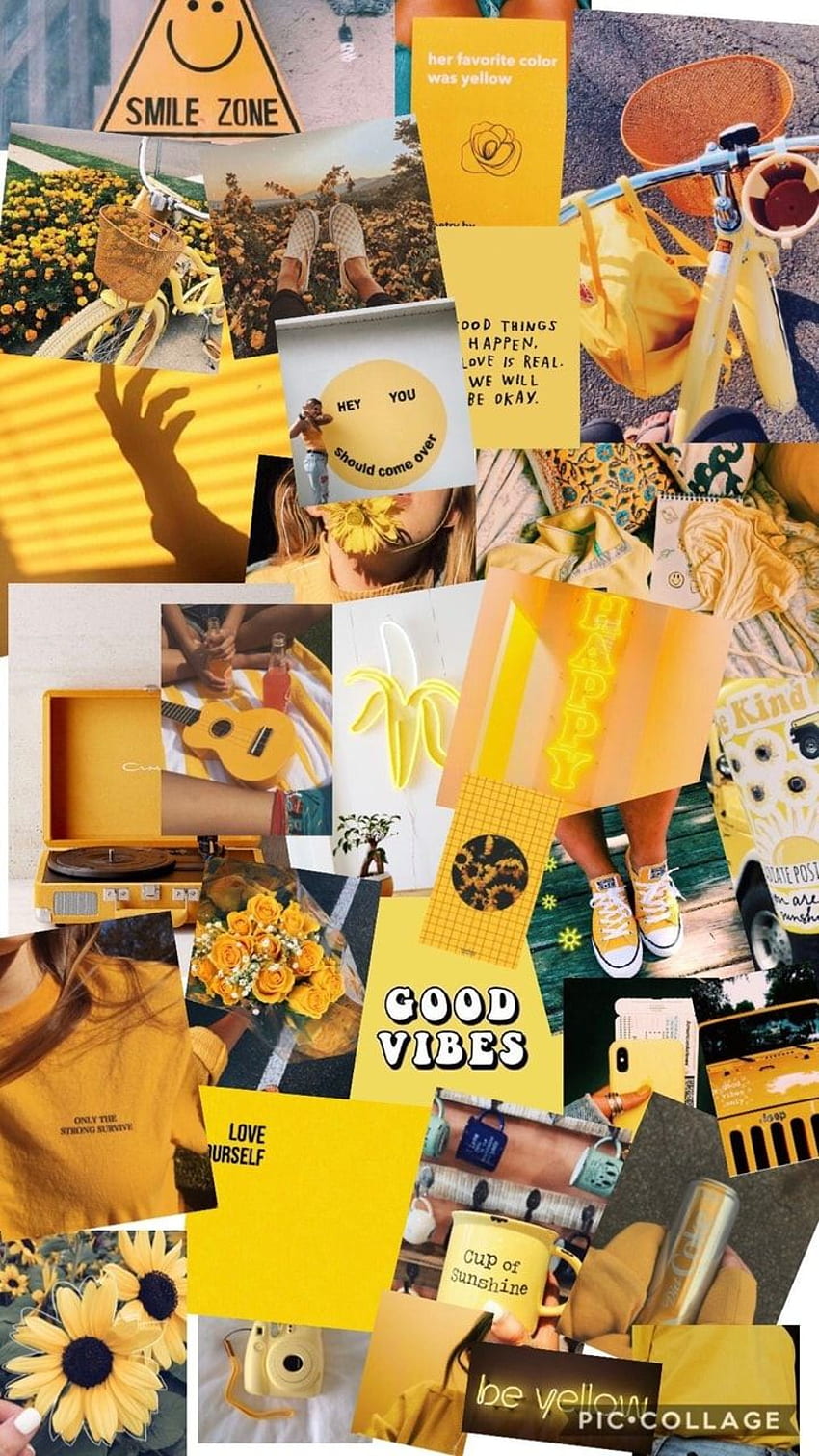 A collage of yellow and sunflower images - Yellow, yellow iphone, sunshine