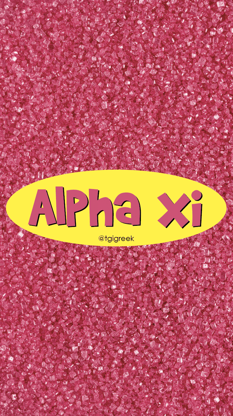 Alpha Xi Delta wallpaper with pink glitter background and the name of the organization in the center. - Glitter