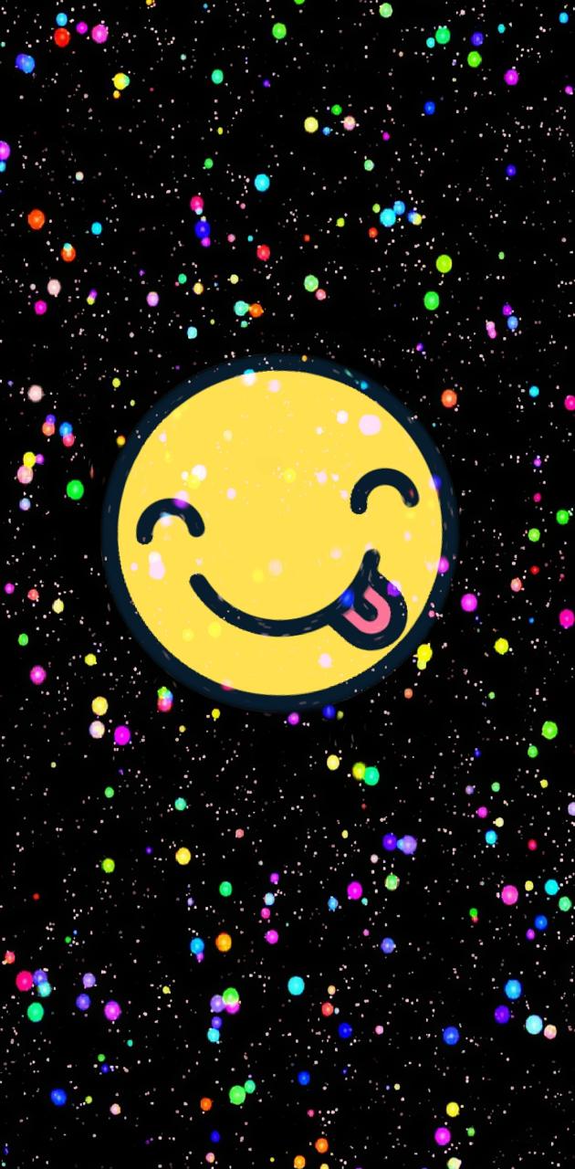 A smiley face with colorful confetti in the background - Alien