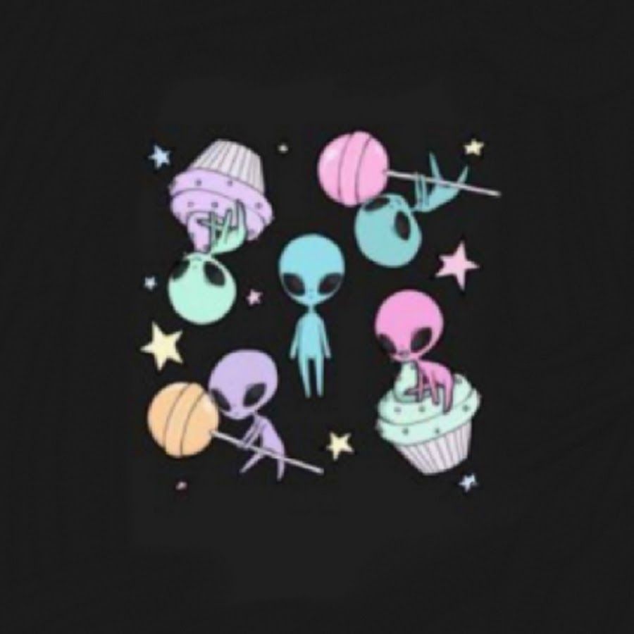 The aliens are in a dark background with stars and cupcakes - Alien