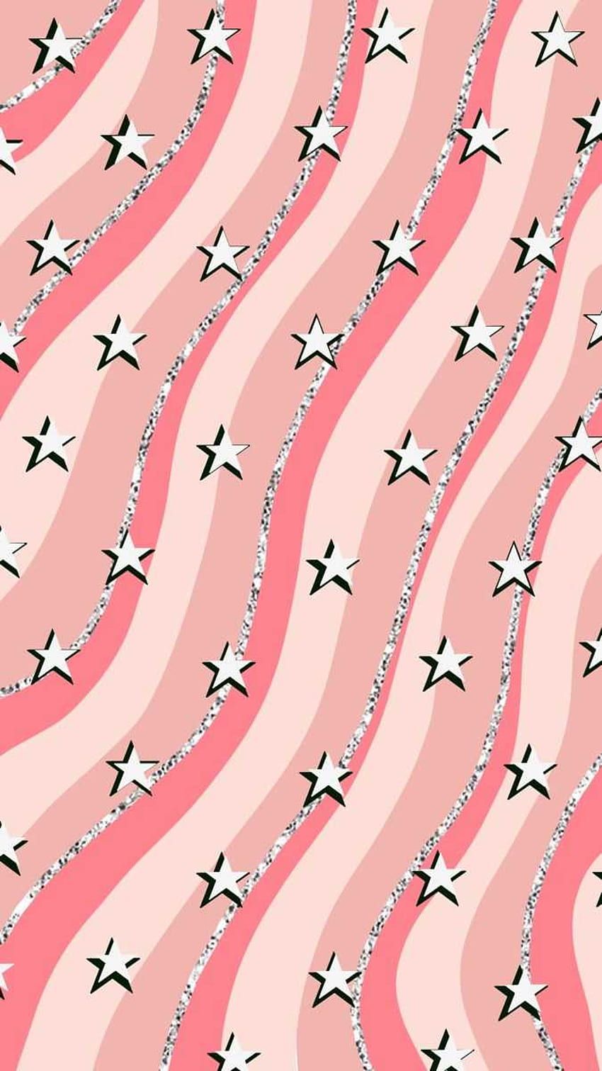 A pink and white wallpaper with shooting stars - Preppy