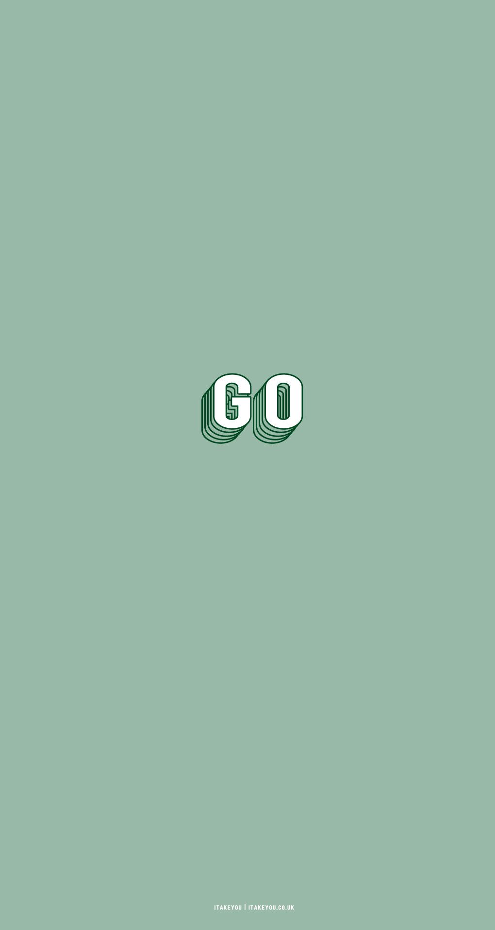 The image of a green background with white text that says go - Green, sage green, minimalist