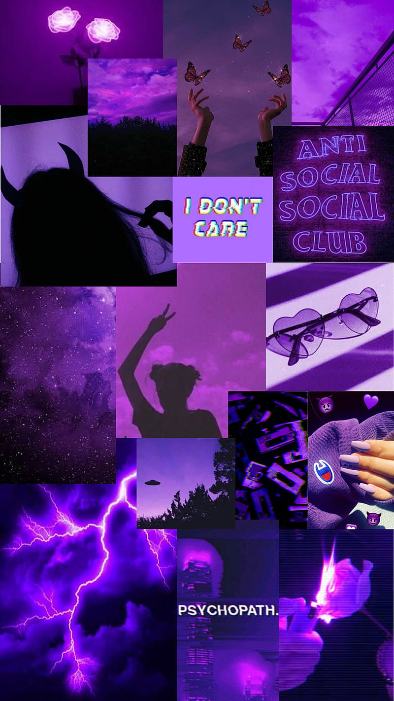 A collage of purple pictures with the words i don't do social club - Grunge