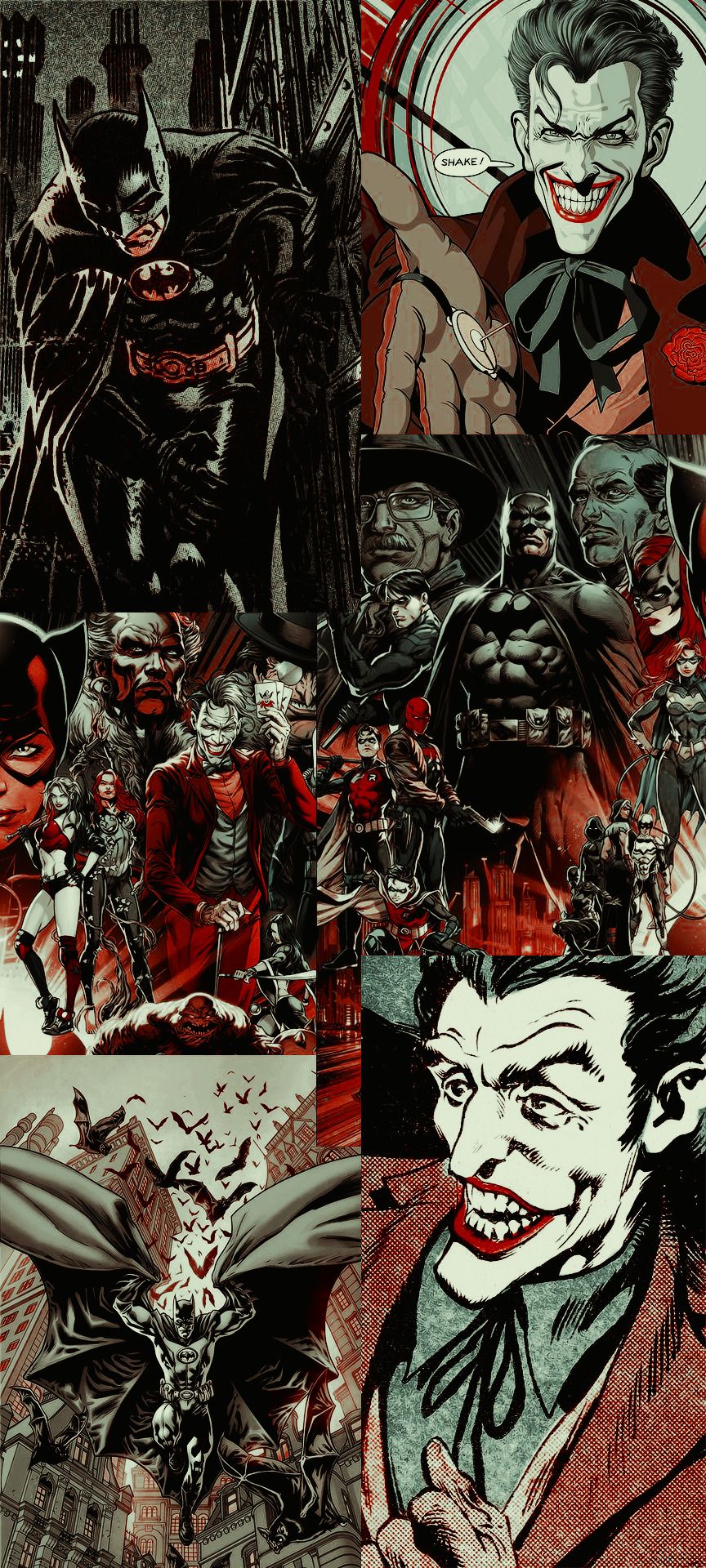 A collage of Batman and Joker images from the comics - Batman