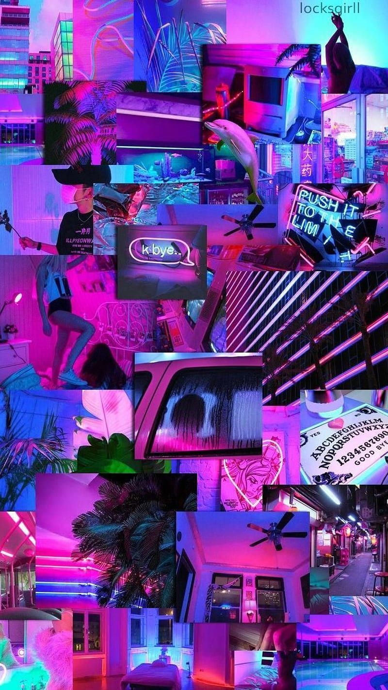 A collage of pictures with neon lights and pink - Neon