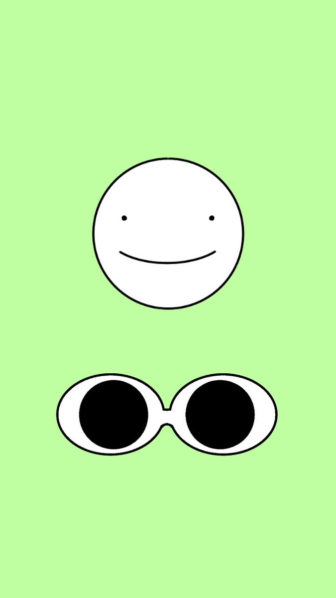 A simple drawing of a smiling face and a pair of sunglasses on a green background - Alien