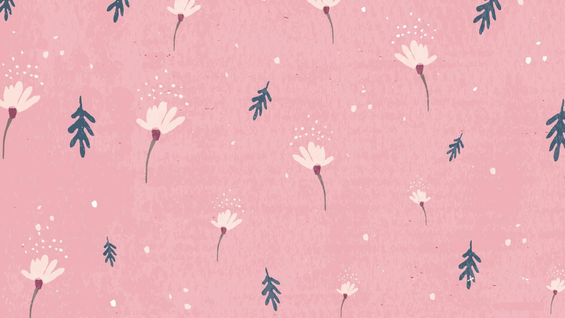 A pink background with white and blue flowers - Pink, Barbie
