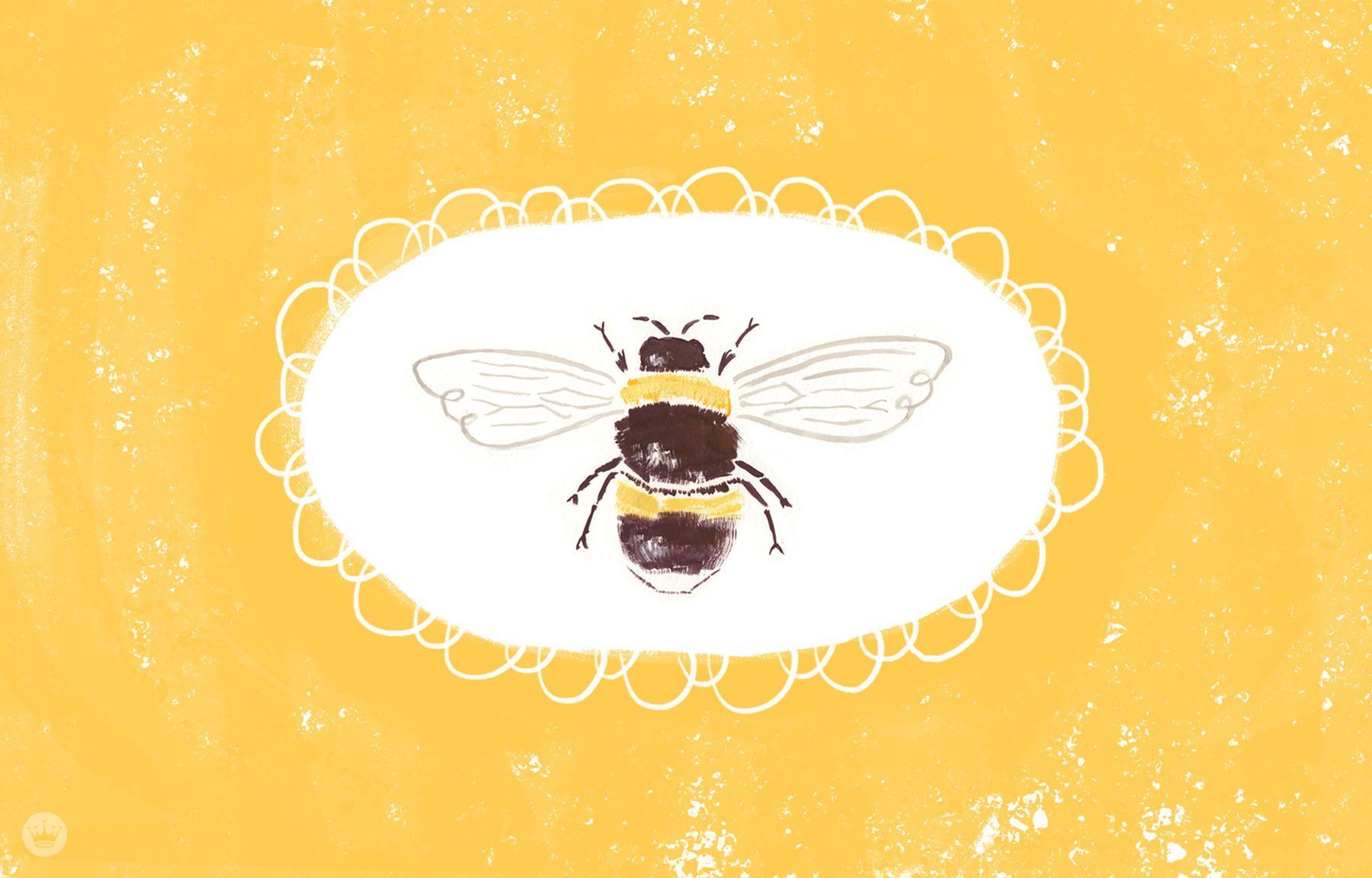 A watercolour bee on a yellow background - Bee