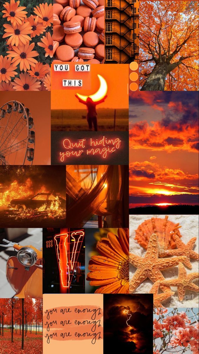 A collage of pictures with orange and yellow colors - Orange
