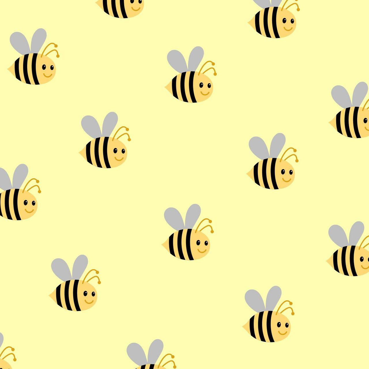A yellow background with cartoon bees on it - Bee