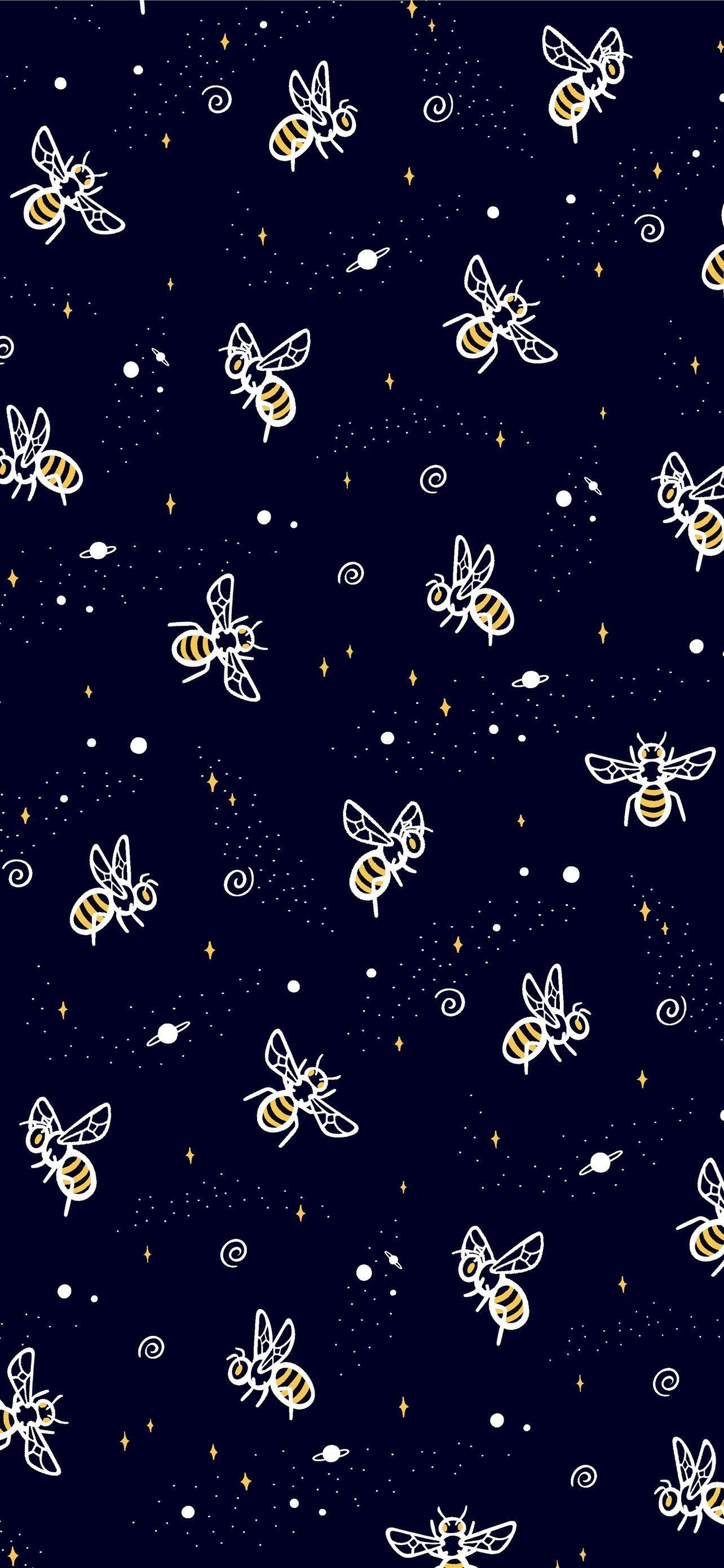 A pattern of bees and stars on blue - Bee