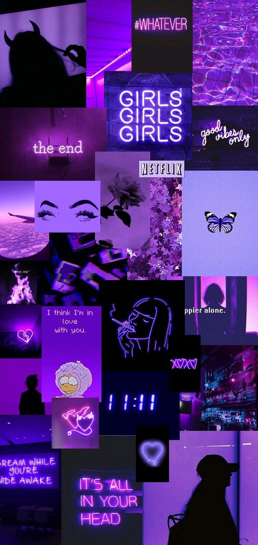 A collage of images with purple and pink colors - Purple, dark purple, neon purple