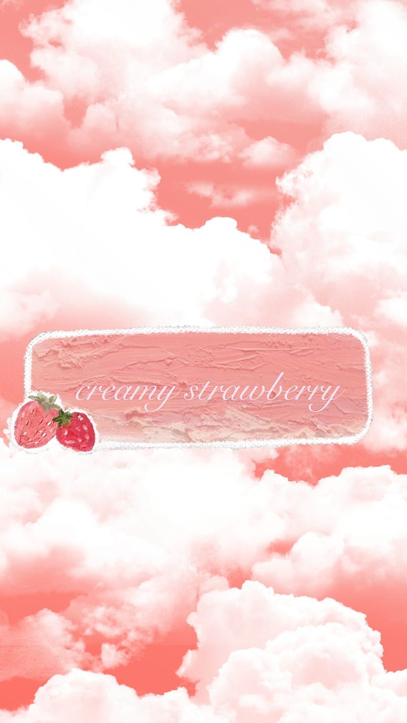 Strawberry lovers, aesthetic, air, clouds, creamy, logo, pink, strawberry, summer, HD phone wallpaper