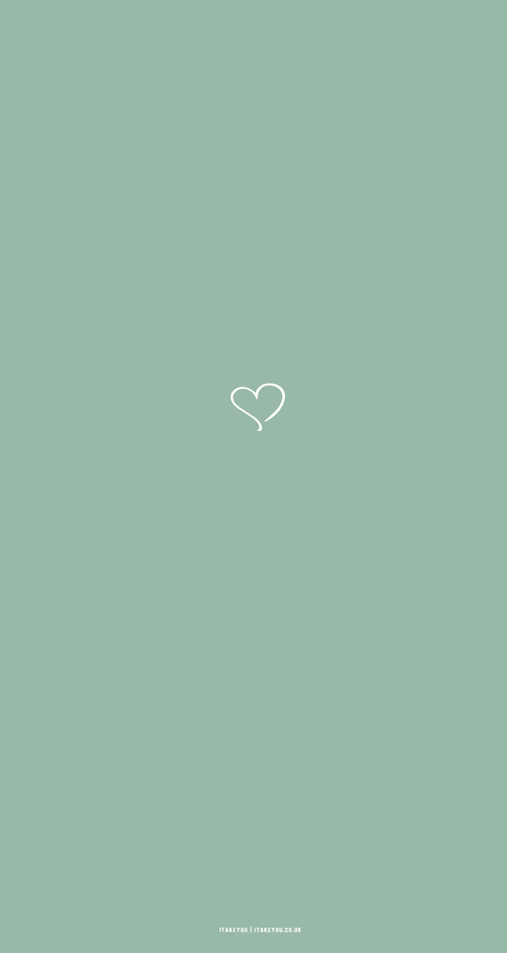 A minimalist phone wallpaper with a white heart on a green background - Sage green
