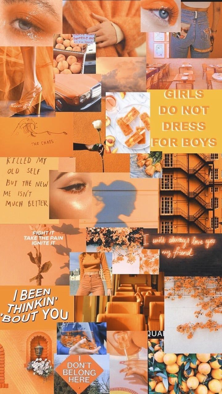 Aesthetic phone background collage of orange and brown images - Orange