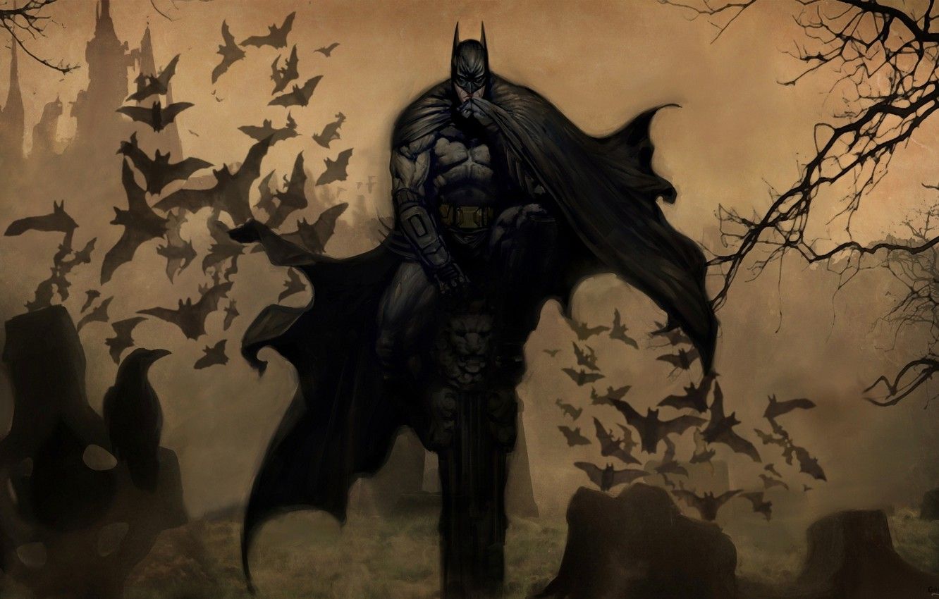 A batman is sitting on top of the grave - Batman