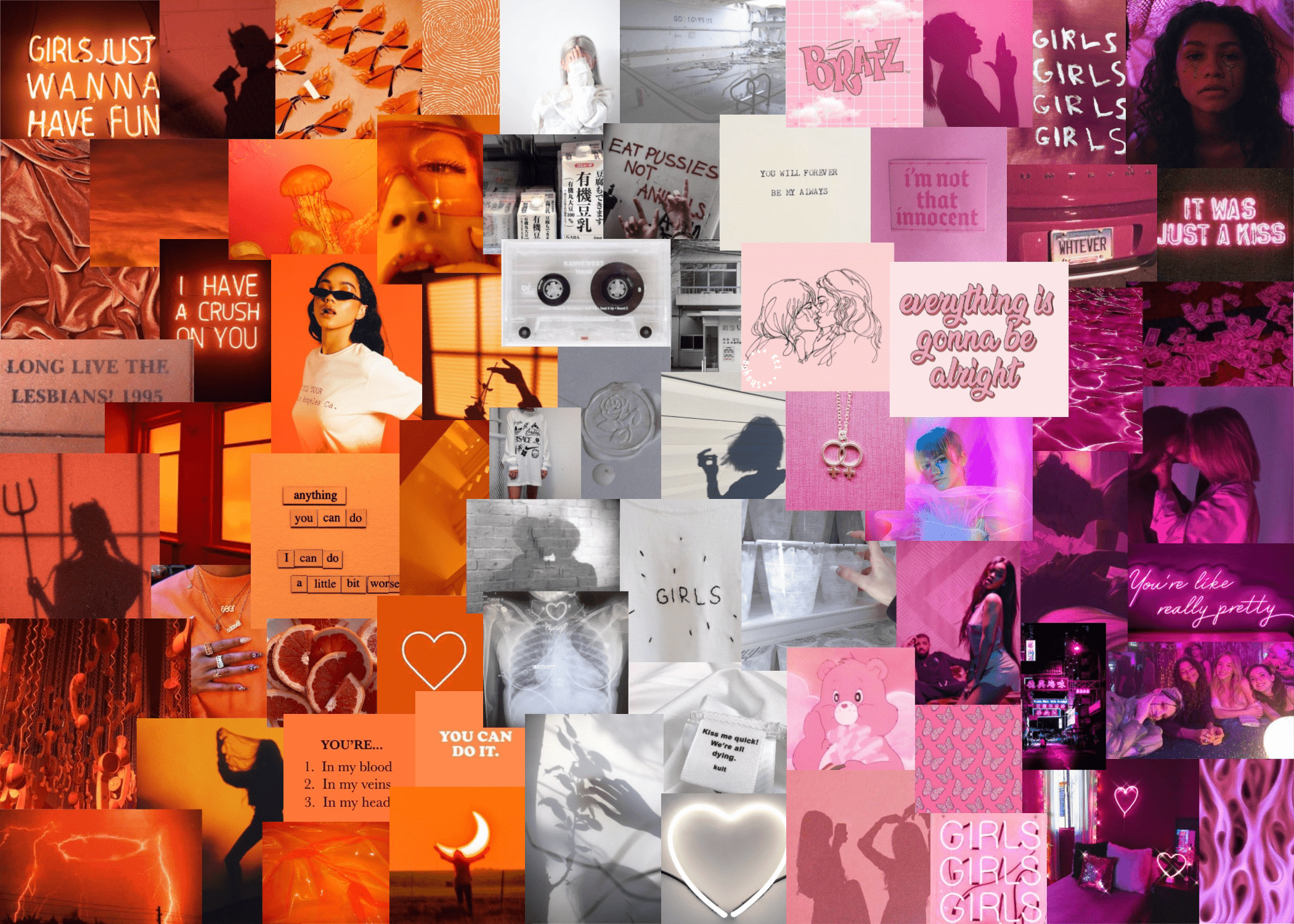 A collage of pink and red aesthetic pictures - LGBT, lesbian