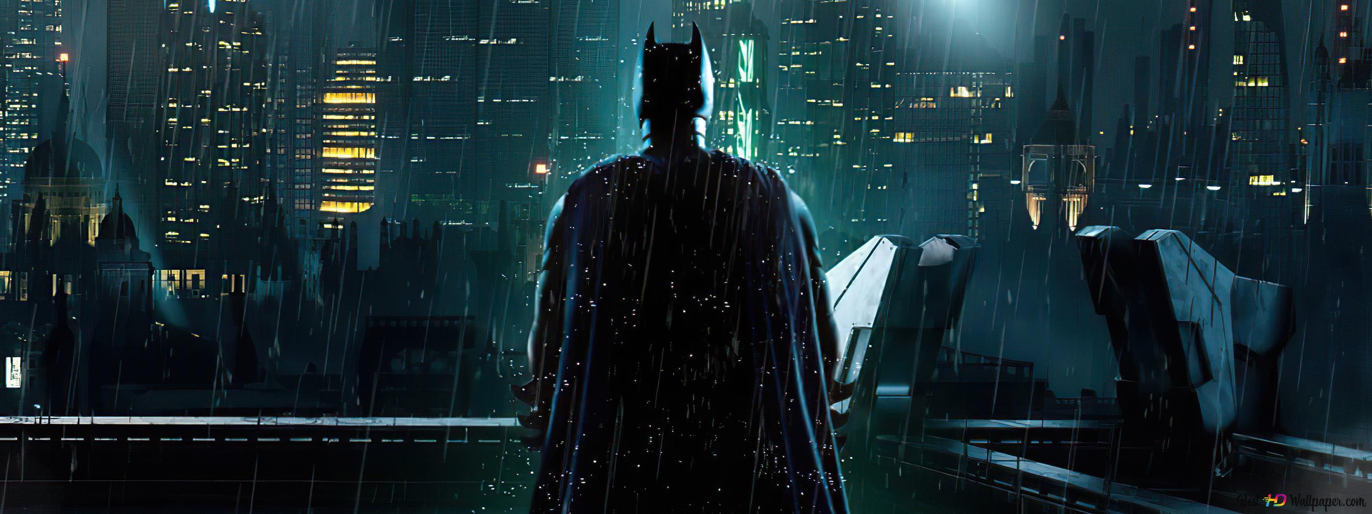 Batman:Standing In Front of Gotham City 4K wallpaper download