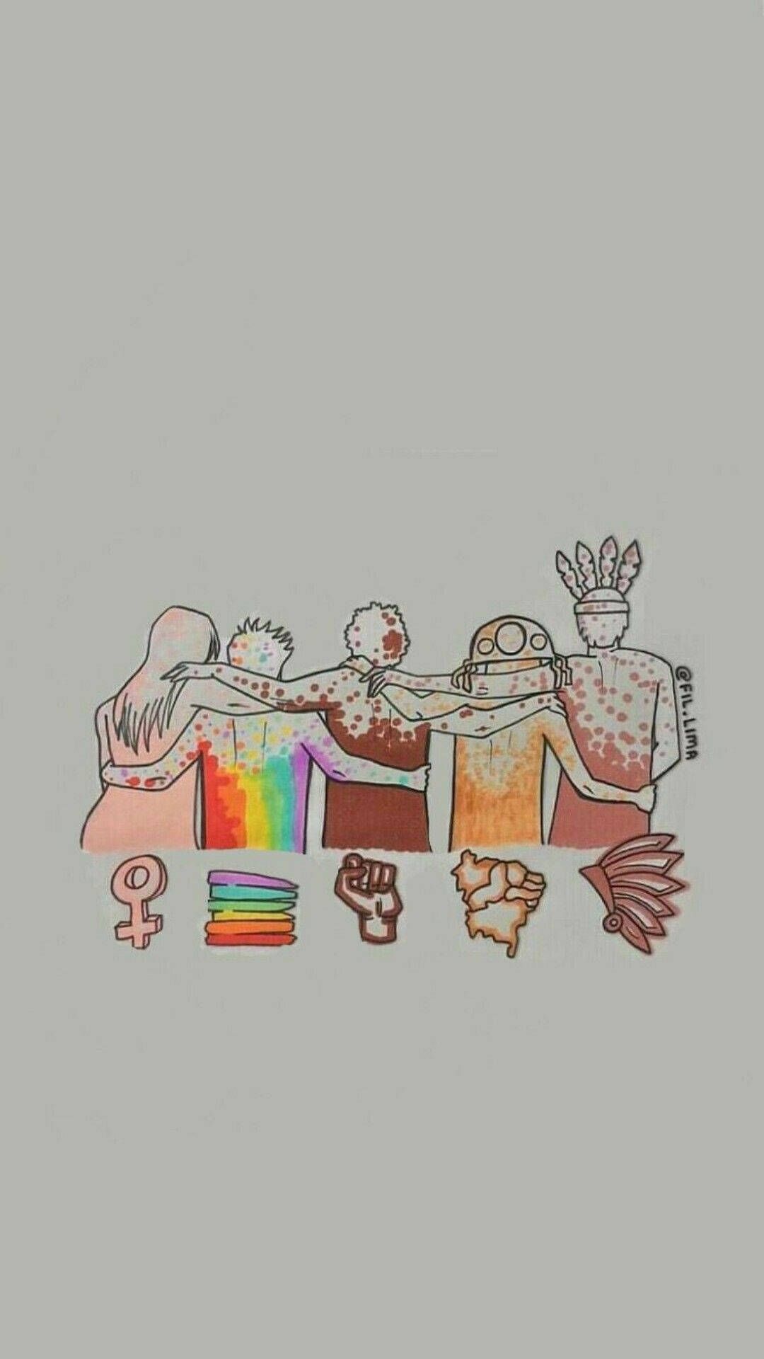 This is a drawing of a group of people holding hands. - LGBT, gay