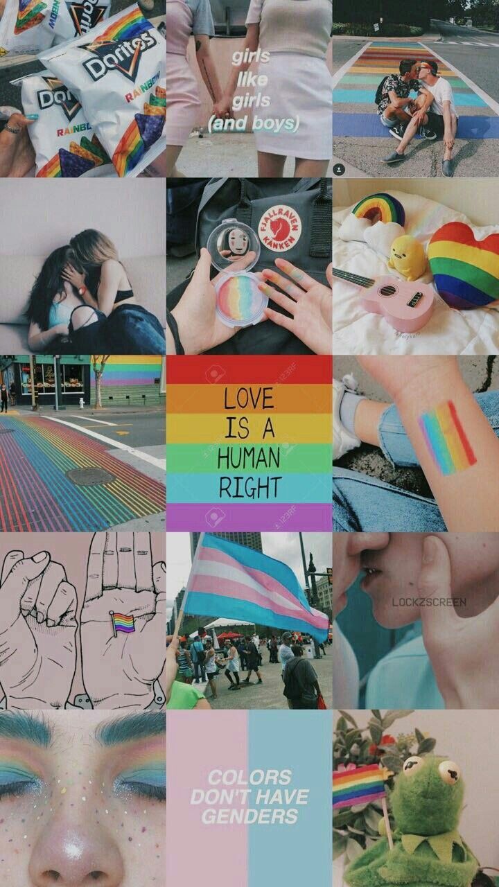 A collage of pictures with rainbow colors - Doritos, LGBT