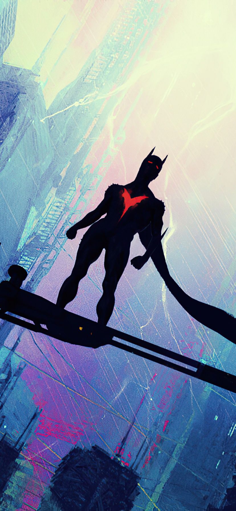 A Batman Beyond silhouette standing on a platform - Batman