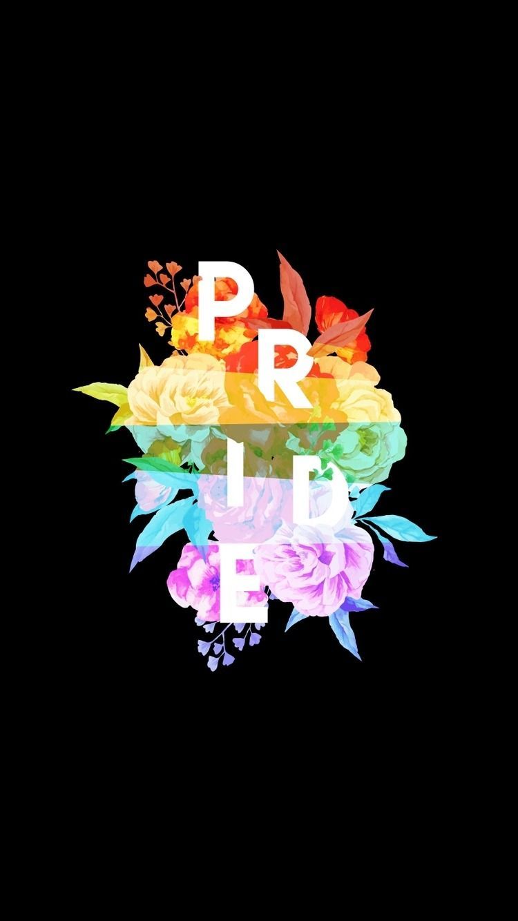 A black background with the word PRIDE in white. The letters are surrounded by flowers in rainbow colors. - LGBT