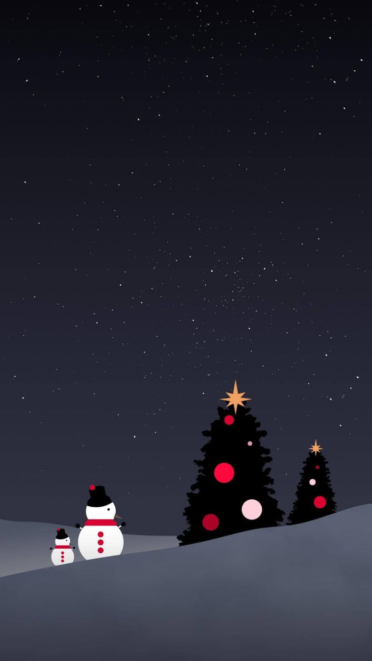 A christmas scene with snowmen and trees - Christmas