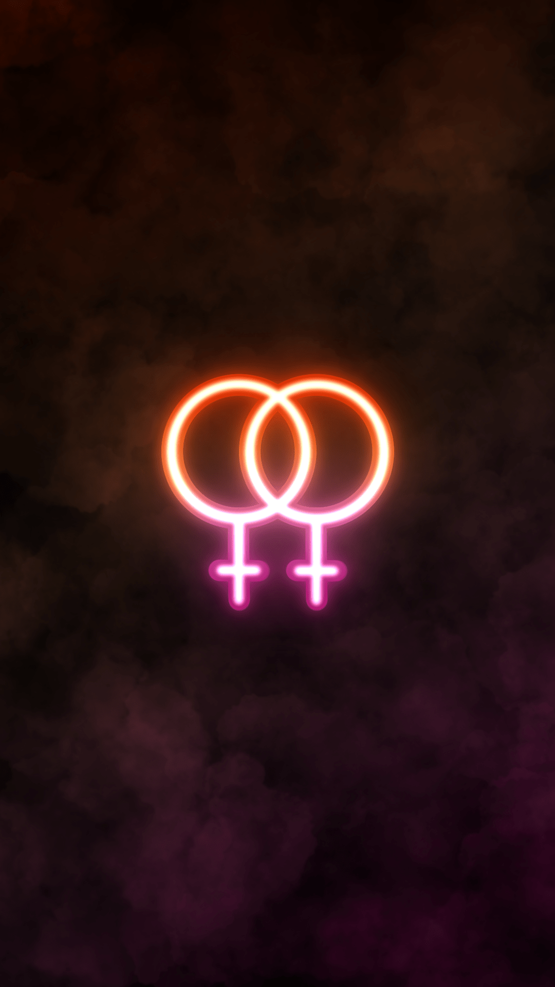A pink and purple neon sign of two female symbols - LGBT, pride, gay