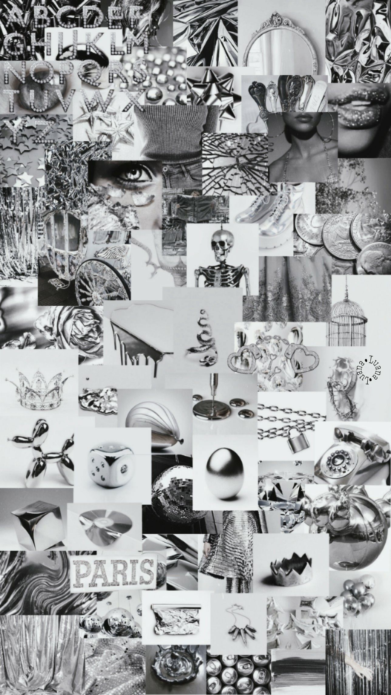 Black and white aesthetic collage background. - Silver