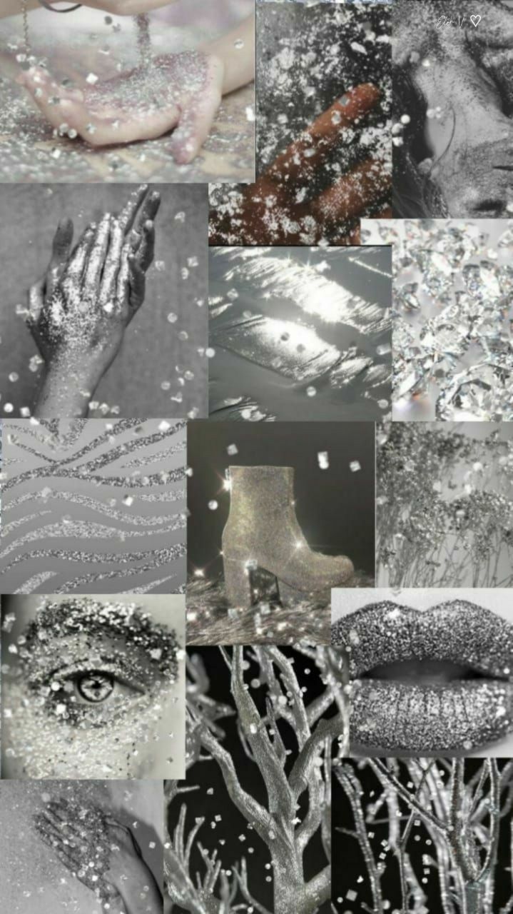 A collage of pictures with glitter and snow - Silver