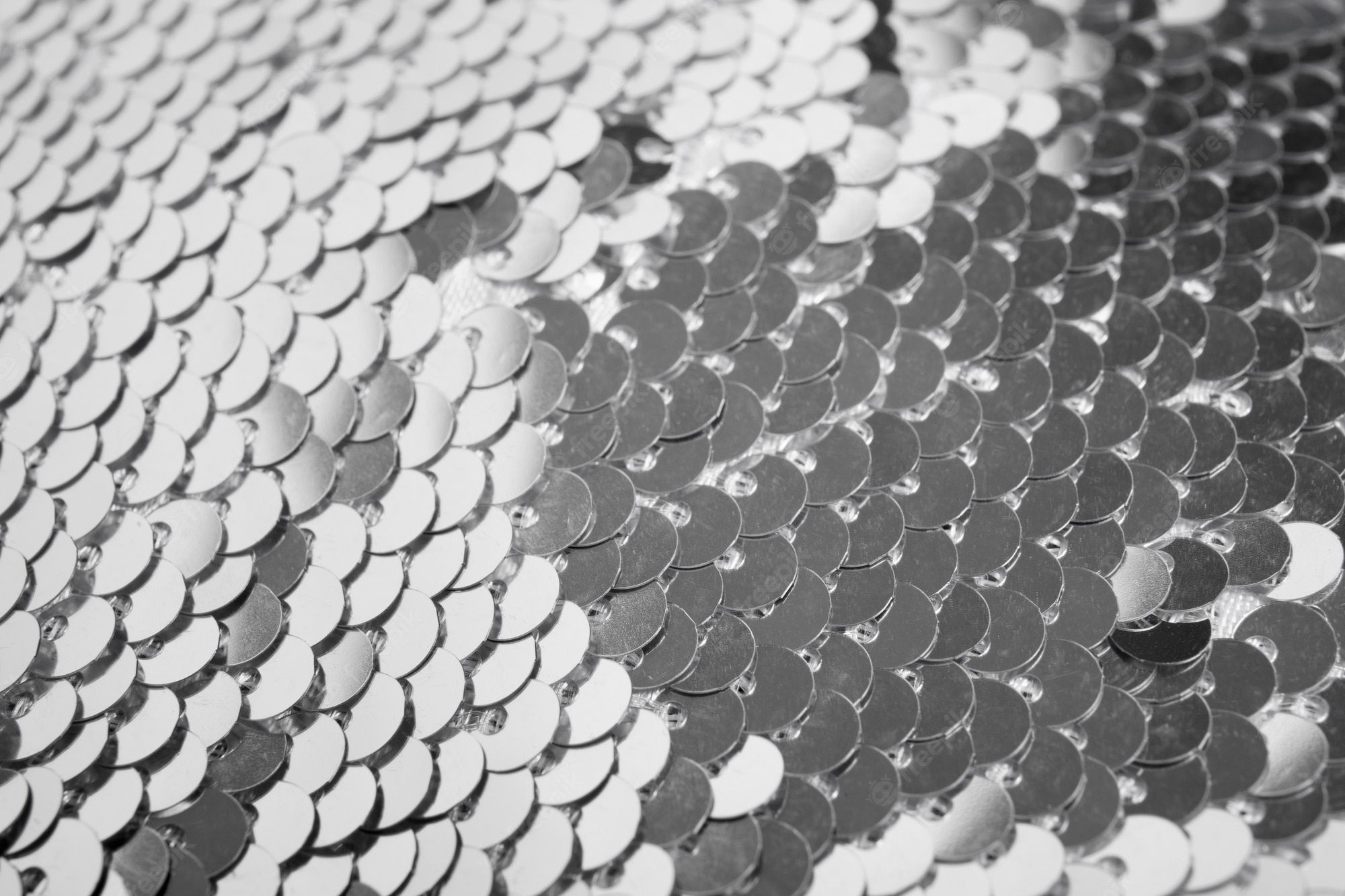 A black and white photo of silver sequins - Silver