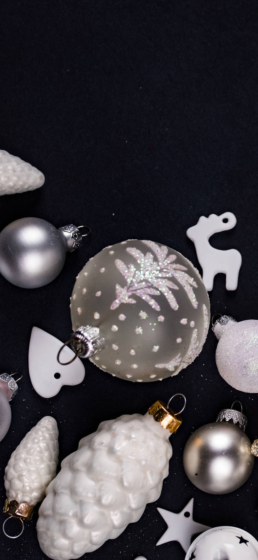 A black and white Christmas background with silver and white decorations - Silver
