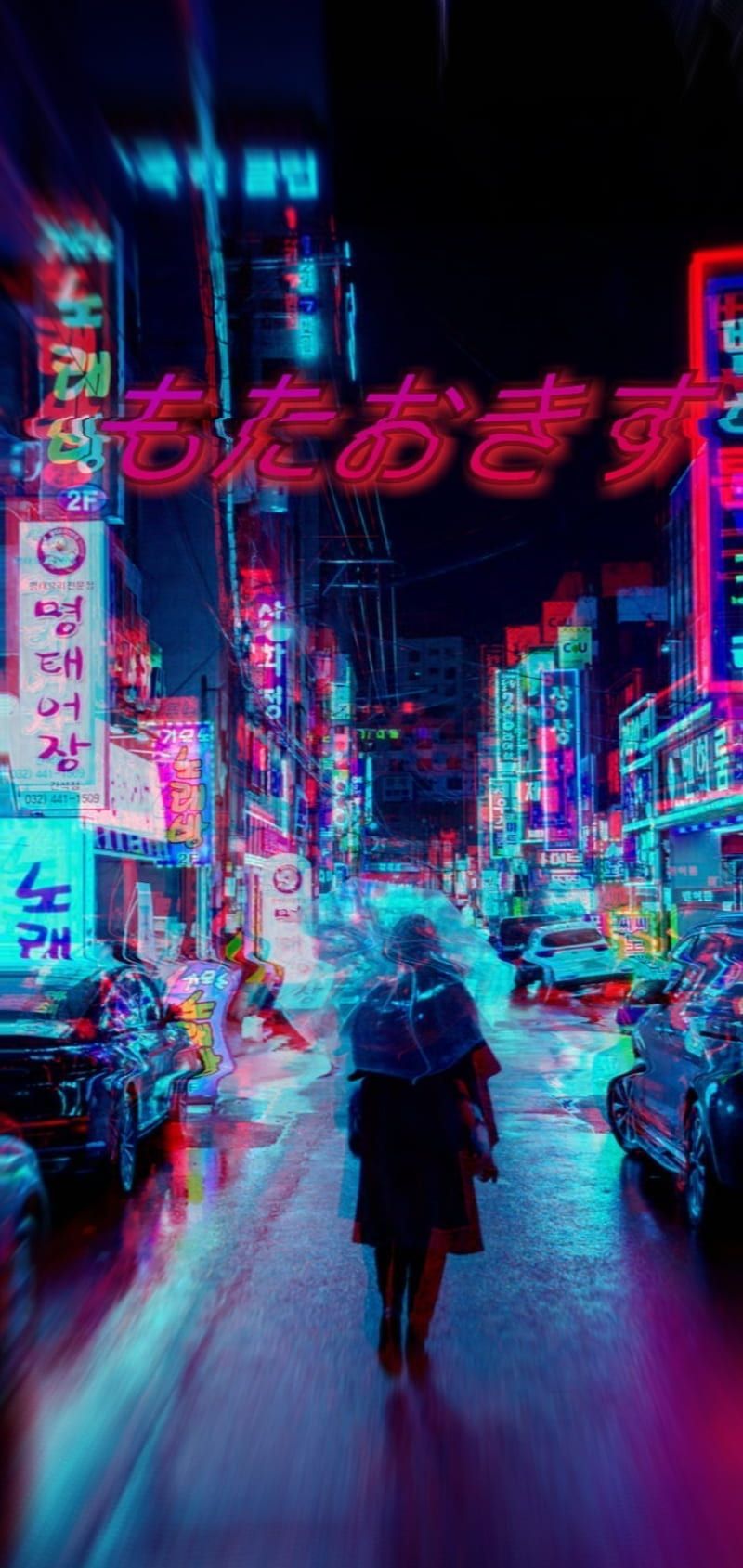 Aesthetic cyberpunk city wallpaper for your phone - Tokyo, Japanese