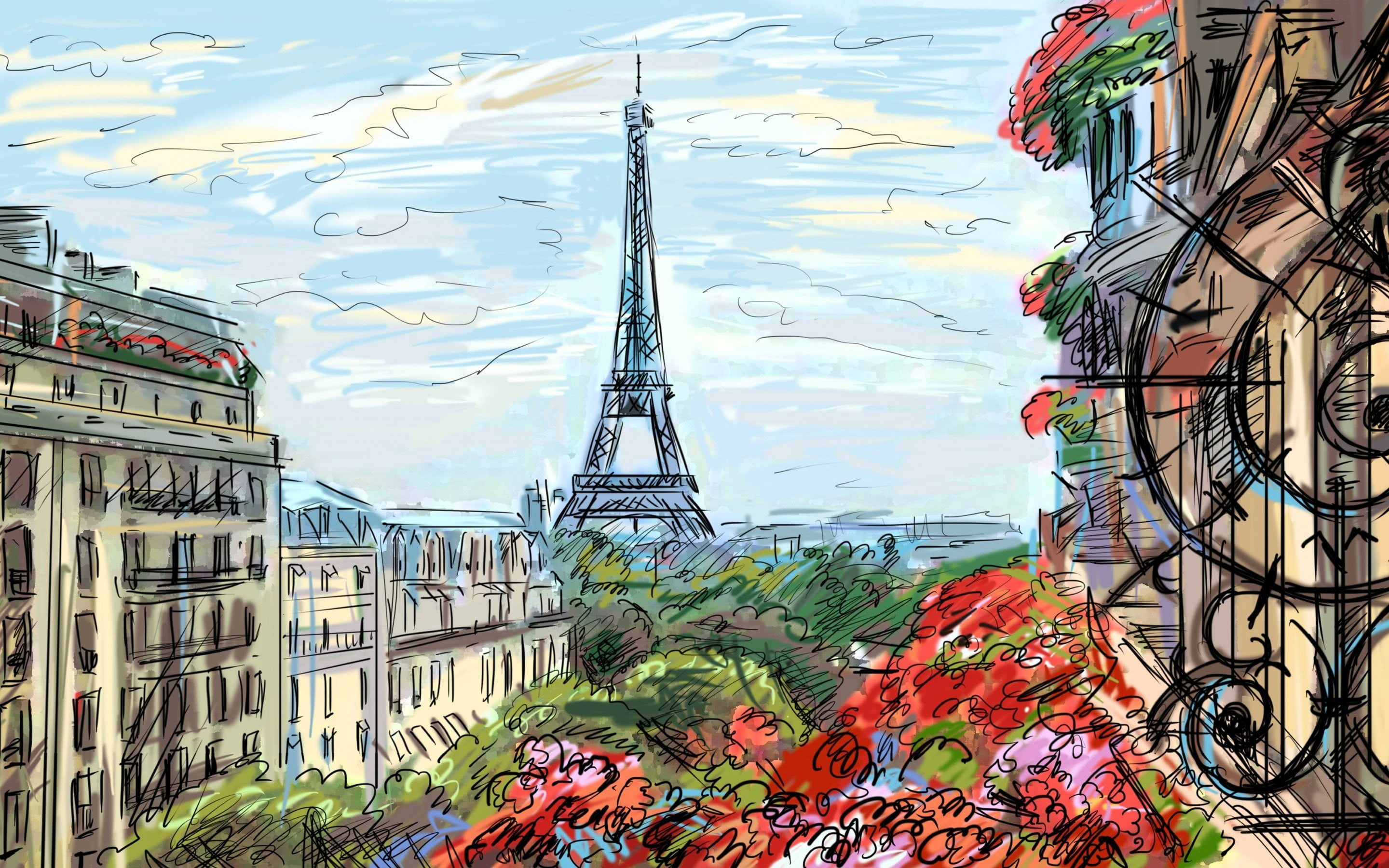 Wallpaper Eiffel Tower Illustration, Eiffel Tower, Paris