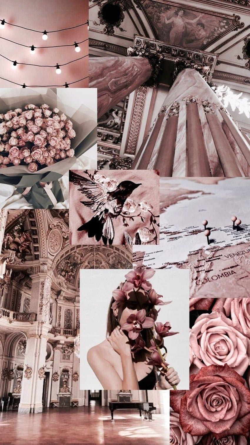 A collage of pictures with pink roses - Gold, roses, rose gold