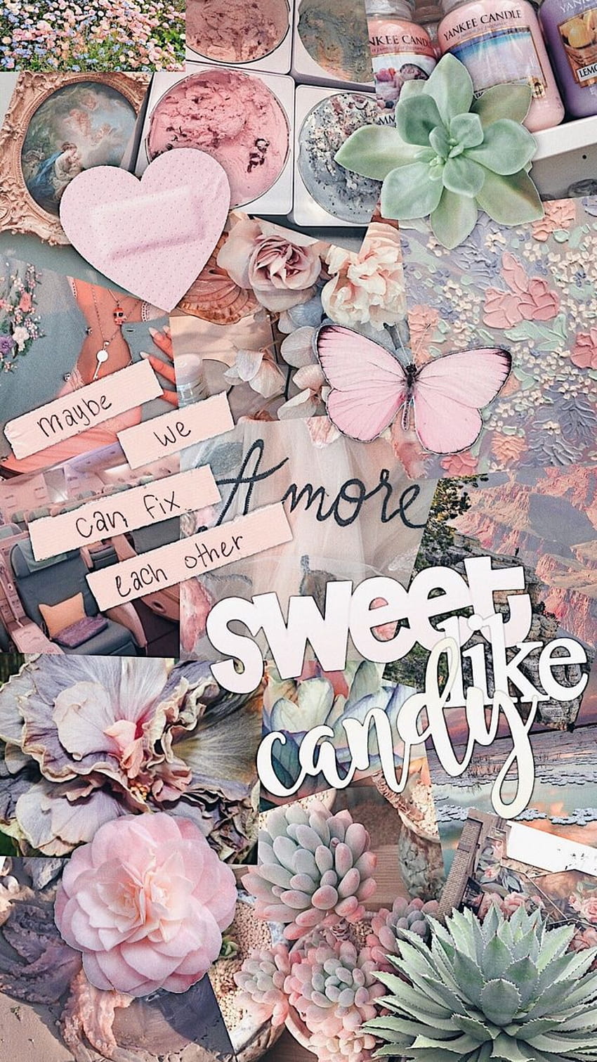 A collage of pictures with the words sweet carnation - Pink collage, pastel