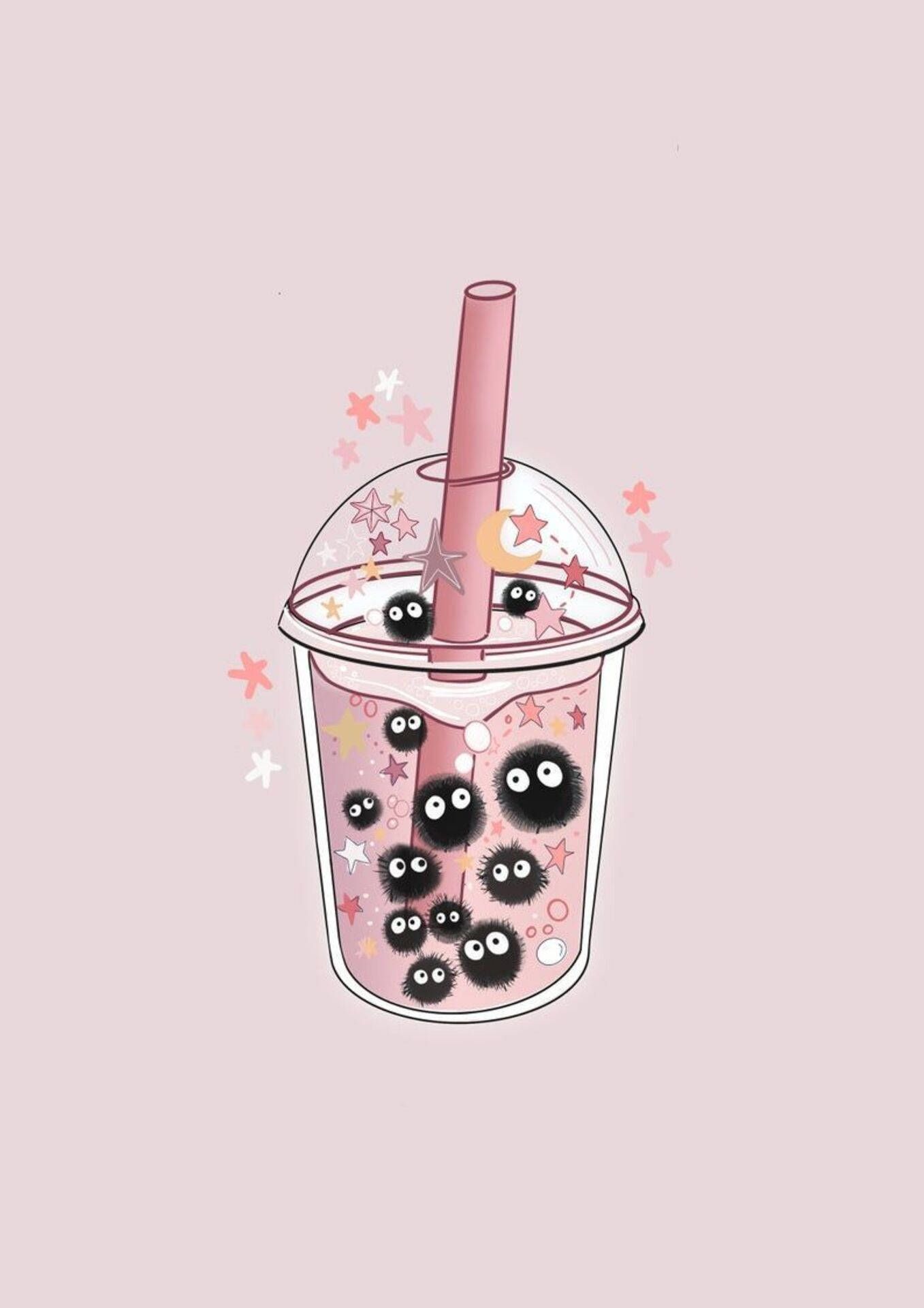 A cute boba drink with blackberries and stars - Boba, bubbles
