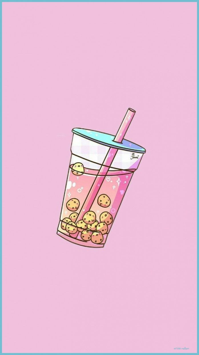 Aesthetic wallpaper for phone with a pink background and a cookie milkshake - Boba