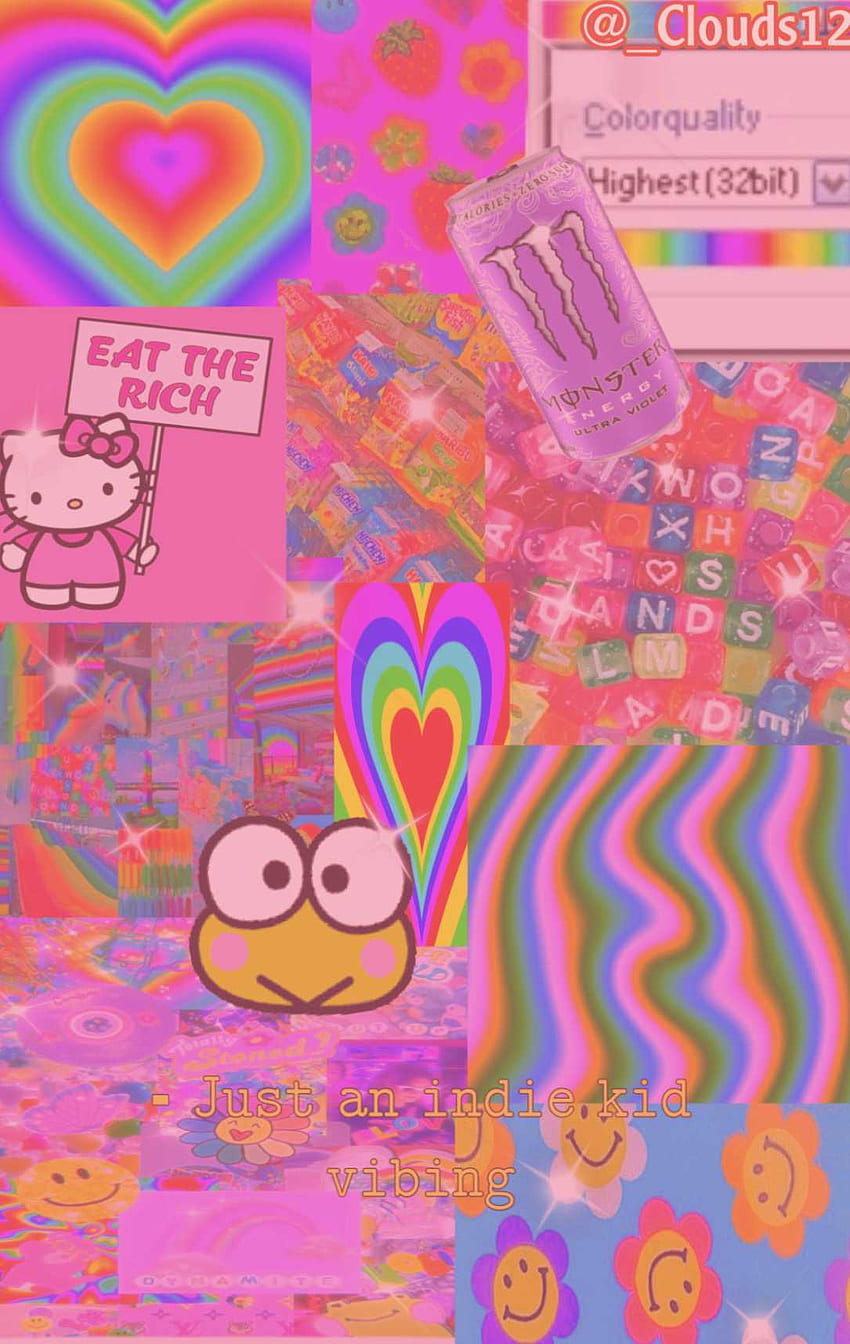 A collage of different colored images with hello kitty - Indie