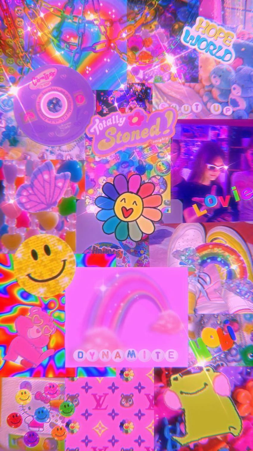 Aesthetic background with emojis, stickers, and a rainbow - Indie, kidcore, webcore