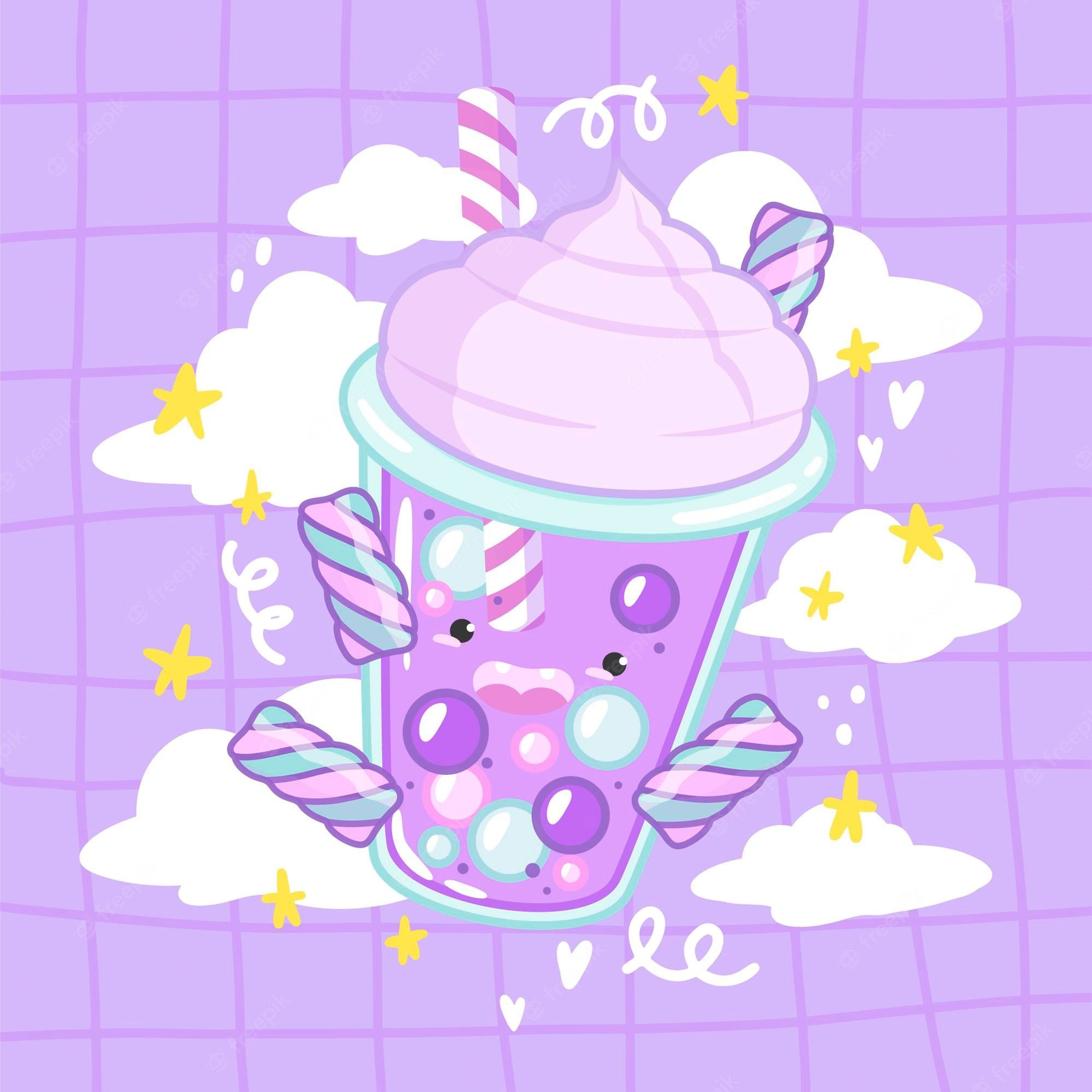A cute cartoon drink with clouds and bubbles - Boba