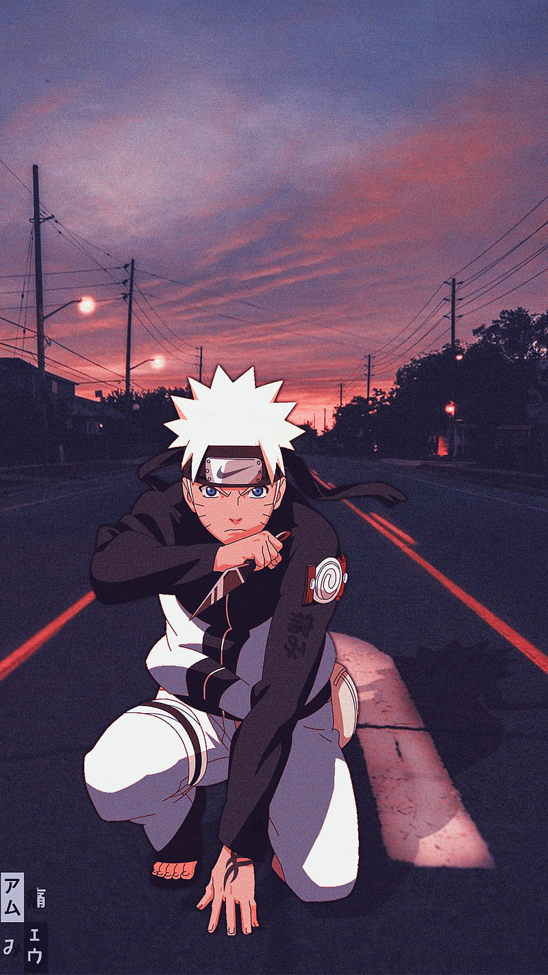 A man in white and black kneeling on the ground - Naruto