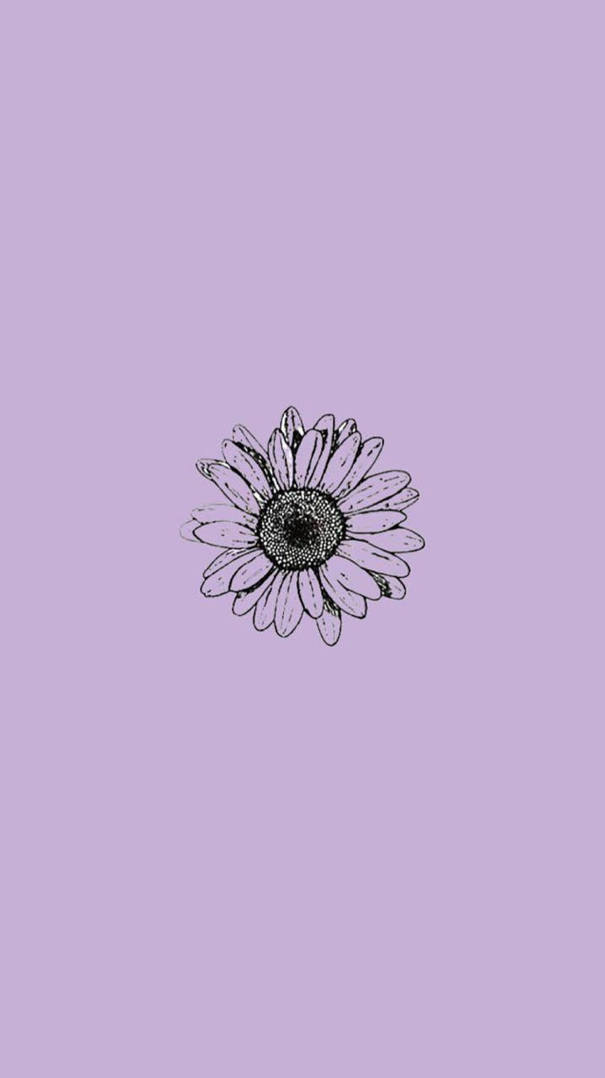 Aesthetic phone backgrounds, purple background, with a black and white flower - Pretty, cute