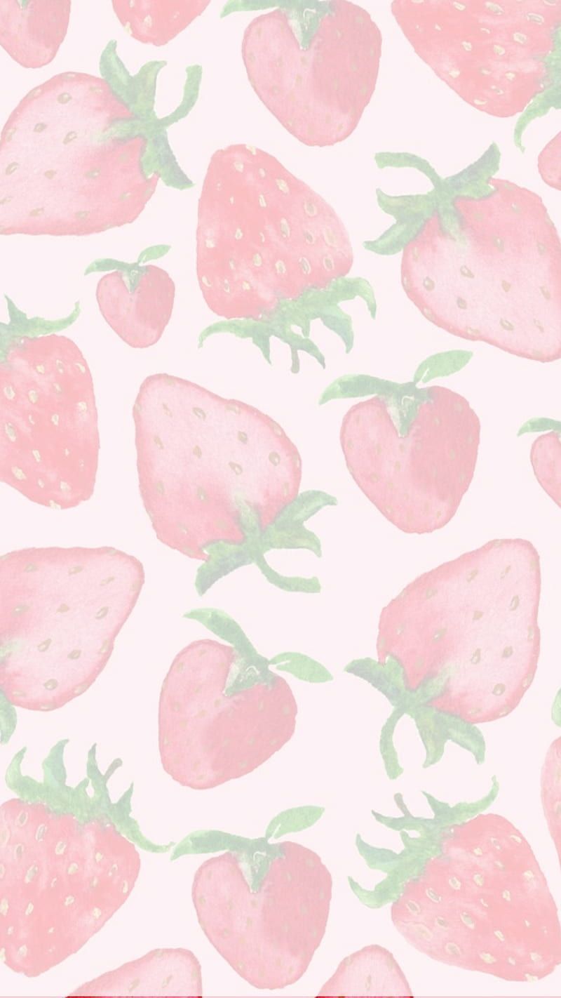 Kawaii Strawberries, aesthetic, background, cute, background, fruit, kawaii, HD phone wallpaper